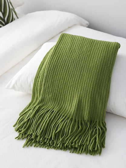 Grass Green Nordic Knitted Throw Blanket – Bed & Sofa Decorative Blanket