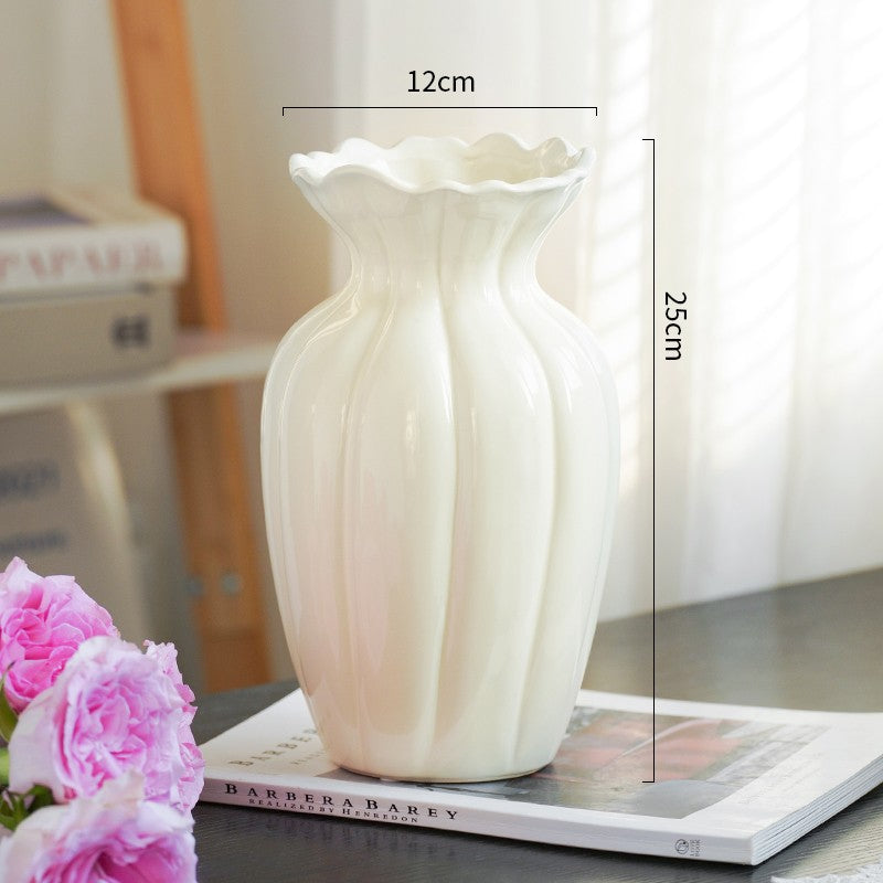 French Embossed Ceramic Vase – Vintage Cream Flower &amp; Home Decor