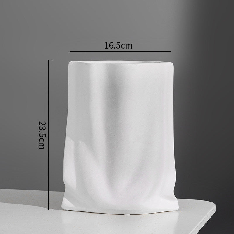 Nordic Morandi Pleated Ceramic Vase – Modern Light Luxury Home Decor