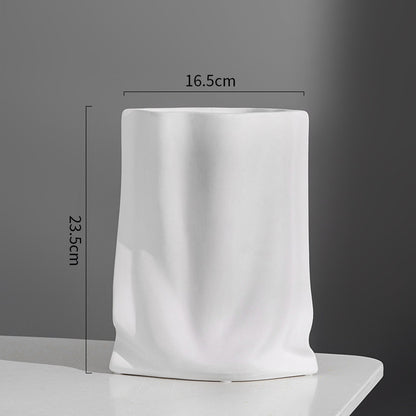 Nordic Morandi Pleated Ceramic Vase – Modern Light Luxury Home Decor