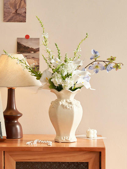 French Embossed Ceramic Vase – Vintage Cream Flower &amp; Home Decor