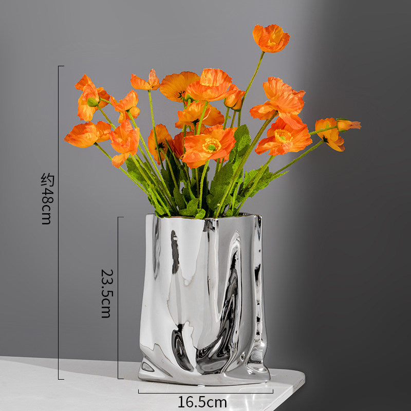 Nordic Morandi Pleated Ceramic Vase – Modern Light Luxury Home Decor
