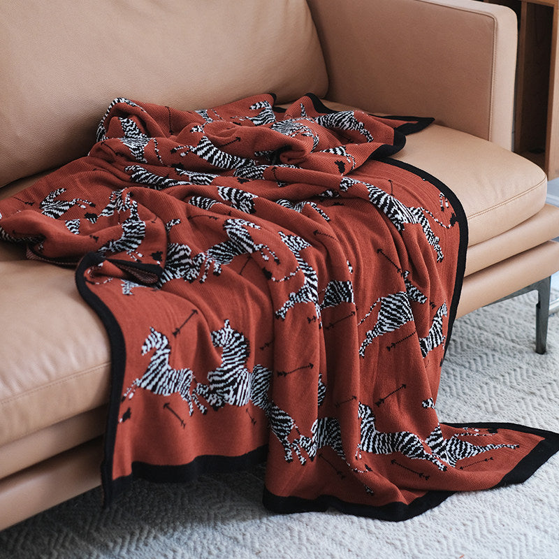 Retro Green Zebra Knitted Throw Blanket – Nordic Sofa & Bed Decorative Throw