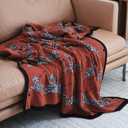 Retro Green Zebra Knitted Throw Blanket – Nordic Sofa & Bed Decorative Throw