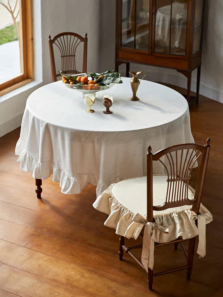 French Retro Ruffle Tablecloth – Solid Cotton Linen Luxury Dining Table Cover