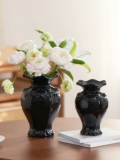 French Embossed Ceramic Vase – Vintage Cream Flower &amp; Home Decor