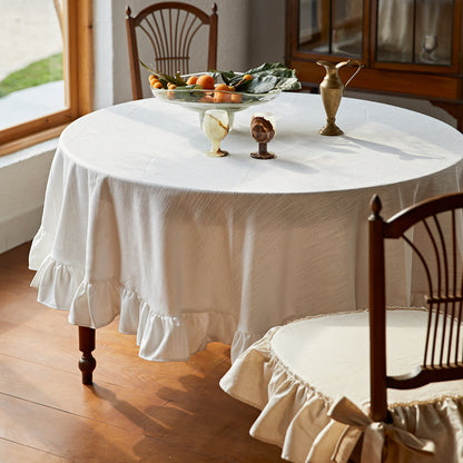 French Retro Ruffle Tablecloth – Solid Cotton Linen Luxury Dining Table Cover