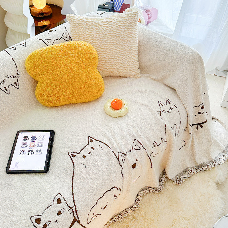 Cute Cat & Dog Sofa Cover – Full-Cover Plush Couch Protector
