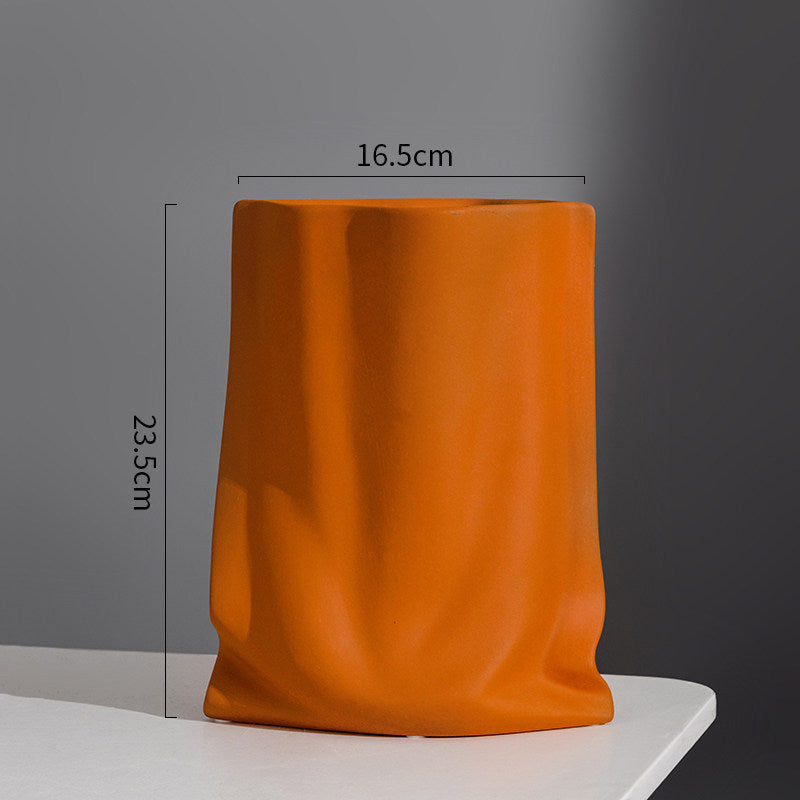 Nordic Morandi Pleated Ceramic Vase – Modern Light Luxury Home Decor