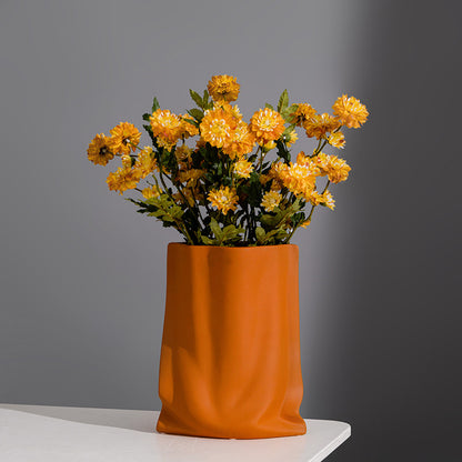 Nordic Morandi Pleated Ceramic Vase – Modern Light Luxury Home Decor