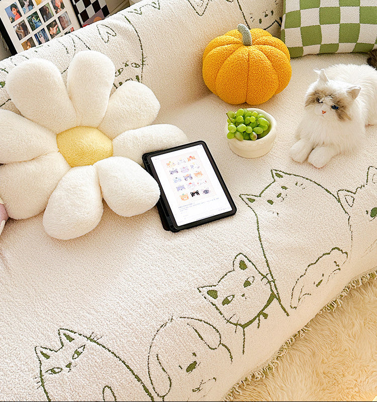 Cute Cat & Dog Sofa Cover – Full-Cover Plush Couch Protector
