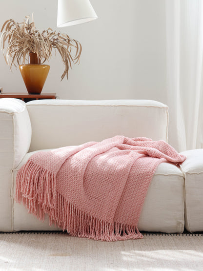 Sky Blue Nordic Knitted Throw Blanket – Long Sofa & Bed Decorative Runner