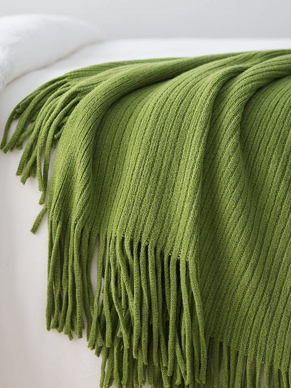 Grass Green Nordic Knitted Throw Blanket – Bed & Sofa Decorative Blanket