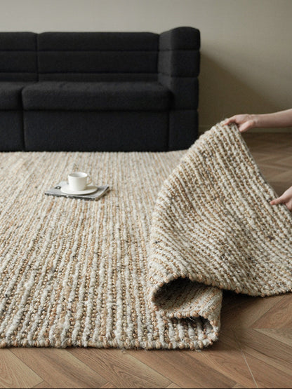 Wanyin Handwoven Jute & Wool Rug – Wabi-Sabi Living Room Carpet