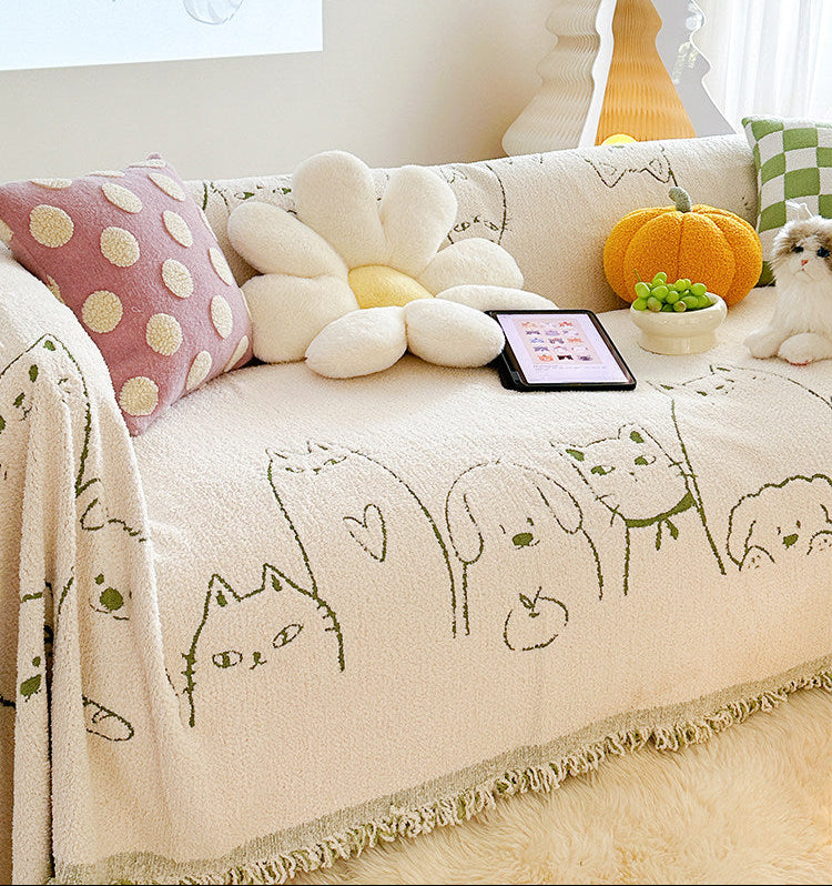 Cute Cat & Dog Sofa Cover – Full-Cover Plush Couch Protector