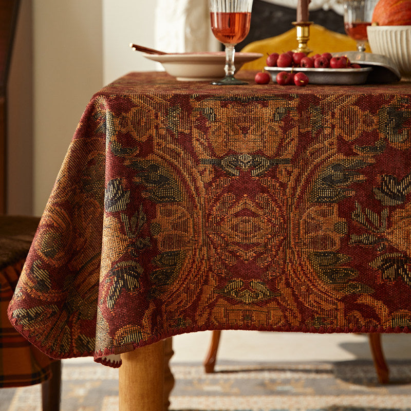 Wine Red Vintage Tablecloth – European Retro Luxury Dining Table Cover