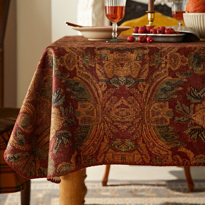 Wine Red Vintage Tablecloth – European Retro Luxury Dining Table Cover