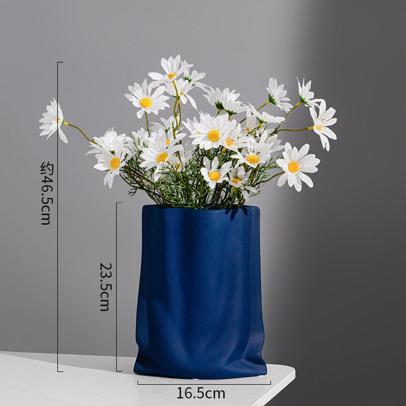 Nordic Morandi Pleated Ceramic Vase – Modern Light Luxury Home Decor