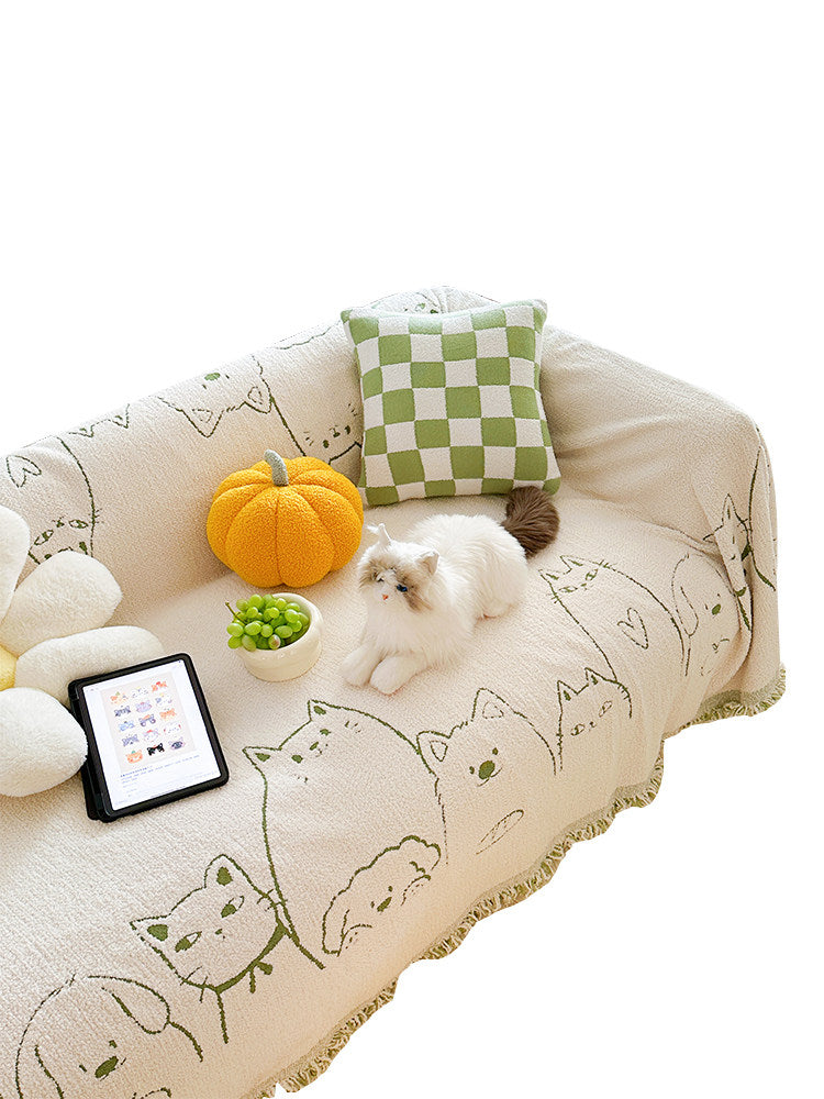 Cute Cat & Dog Sofa Cover – Full-Cover Plush Couch Protector