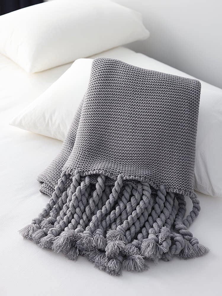 Light Camel Knitted Throw Blanket – Warm Cozy Sofa & Bed Decorative Blanket