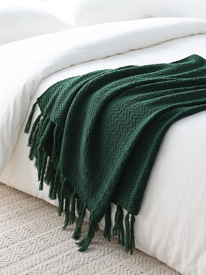 Navy Blue Scandinavian Knitted Throw Blanket – Sofa & Bed Decorative Throw