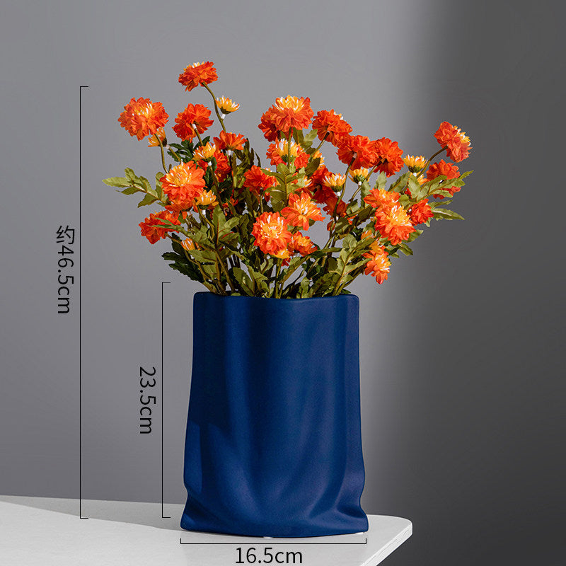 Nordic Morandi Pleated Ceramic Vase – Modern Light Luxury Home Decor