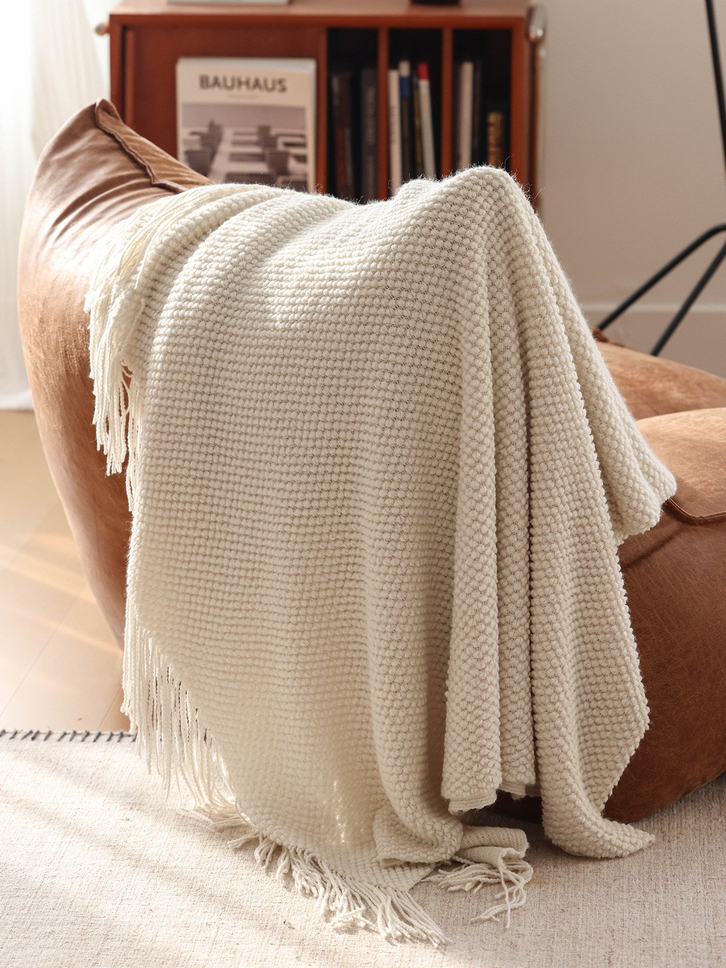 Gestrickte Decke im nordischen Kornmuster – Dekorativer Überwurf für Sofa & Bett