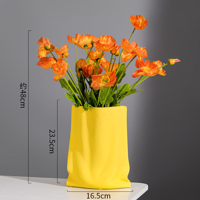 Nordic Morandi Pleated Ceramic Vase – Modern Light Luxury Home Decor