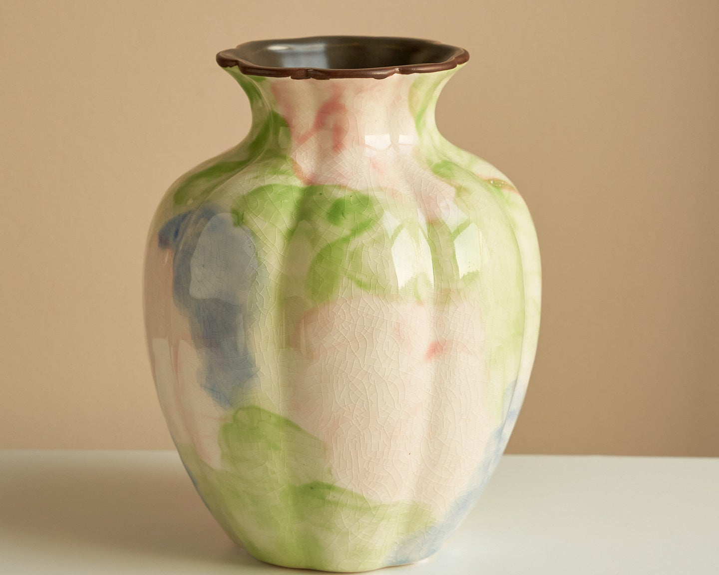 Pink &amp; Green Ceramic Vase – Country Style Floral Decor for Living Room