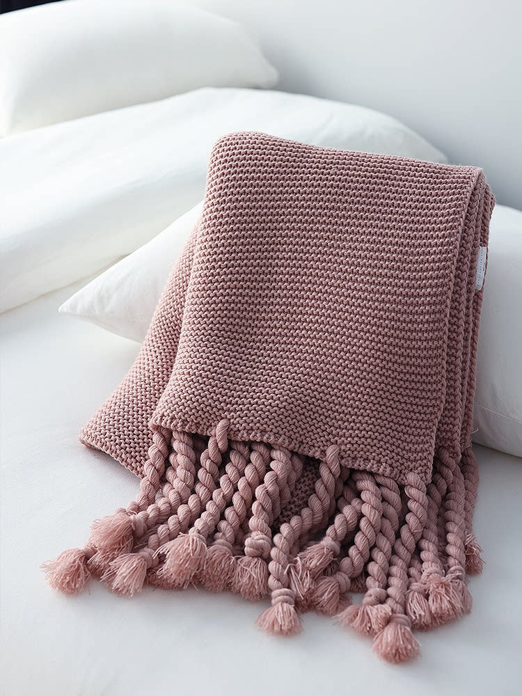 Light Camel Knitted Throw Blanket – Warm Cozy Sofa & Bed Decorative Blanket