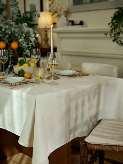 Textured Cotton Linen Tablecloth – Vintage American French Country Dining Cover