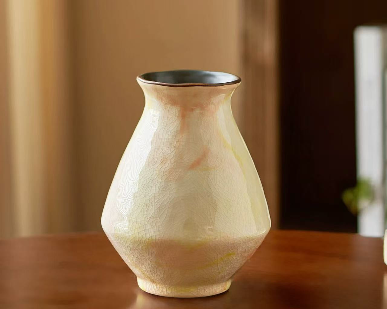 Pink &amp; Green Ceramic Vase – Country Style Floral Decor for Living Room