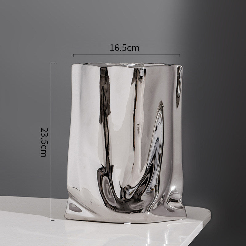 Nordic Morandi Pleated Ceramic Vase – Modern Light Luxury Home Decor