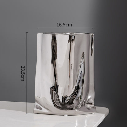 Nordic Morandi Pleated Ceramic Vase – Modern Light Luxury Home Decor