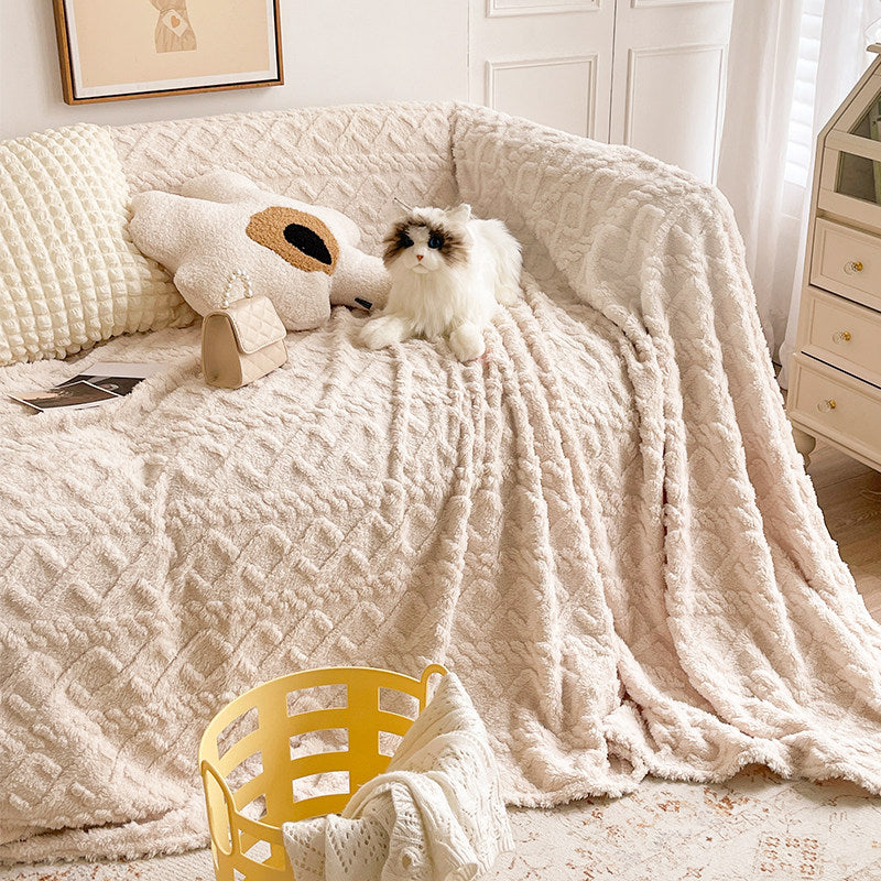 Cream Suede-Feel Sofa Cover – Full Couch Throw & Autumn Living Room Decor