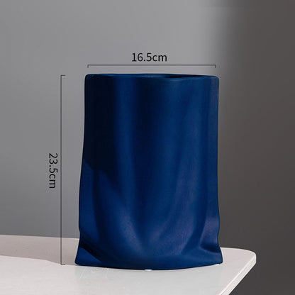 Nordic Morandi Pleated Ceramic Vase – Modern Light Luxury Home Decor