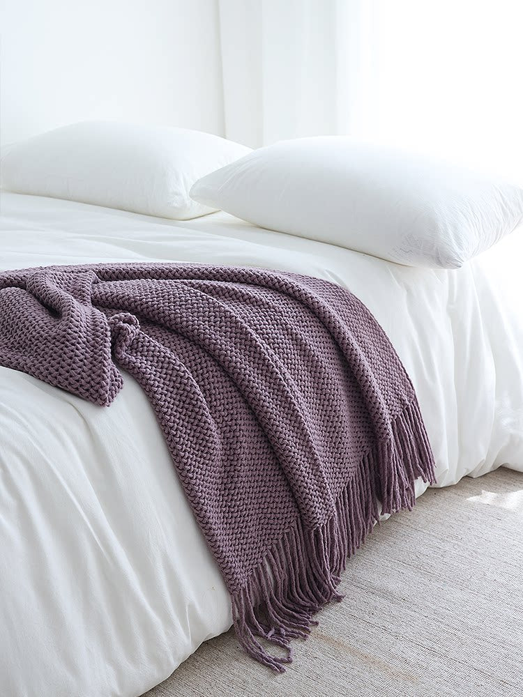 American-Style Turmeric Yellow Woven Throw Blanket – Textured Decorative Blanket for Sofa & Bed