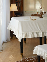 French White Rose Tablecloth – Vintage Floral Cotton Linen Dining Table Cover