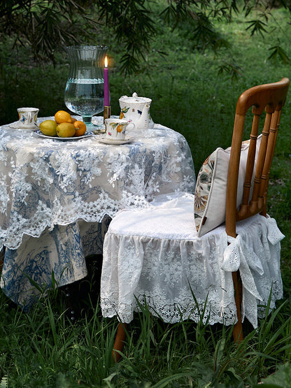 French White Lace Tablecloth – Nordic Floral Embroidered Coffee & Dining Table Cover