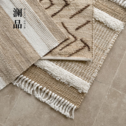 Handwoven Jute & Wool Mini Rug – Natural Bedside & Entryway Carpet