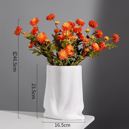 Nordic Morandi Pleated Ceramic Vase – Modern Light Luxury Home Decor