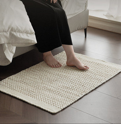 Natural Jute Wool Mini Rug – Premium Handwoven Bedside & Study Carpet