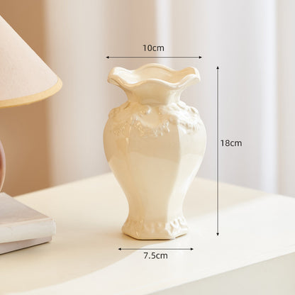 French Embossed Ceramic Vase – Vintage Cream Flower &amp; Home Decor