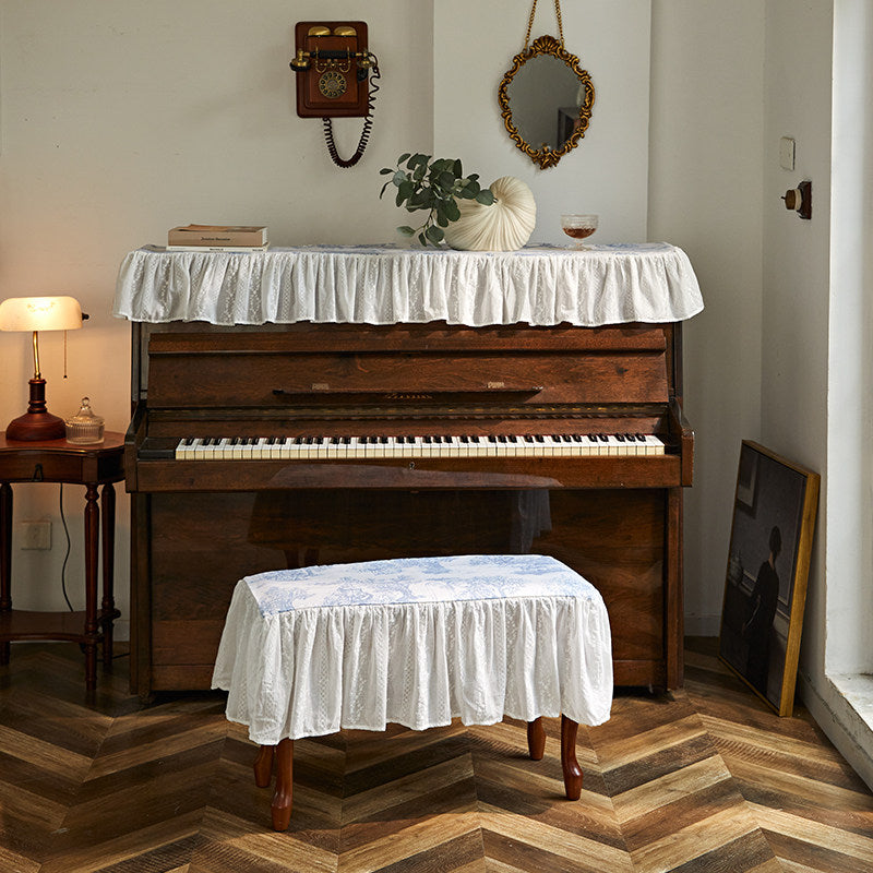 French Embroidered Piano Cover – Elegant Dustproof Piano & Stool Cover Set