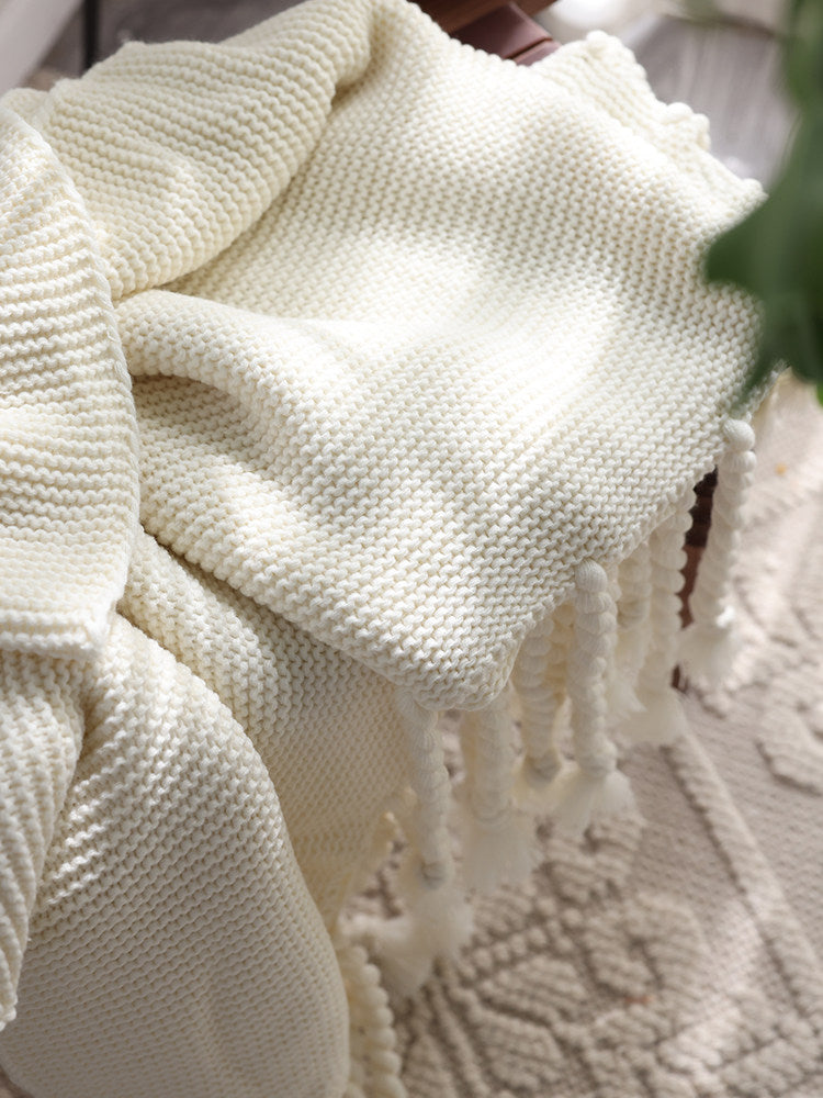 Light Camel Knitted Throw Blanket – Warm Cozy Sofa & Bed Decorative Blanket