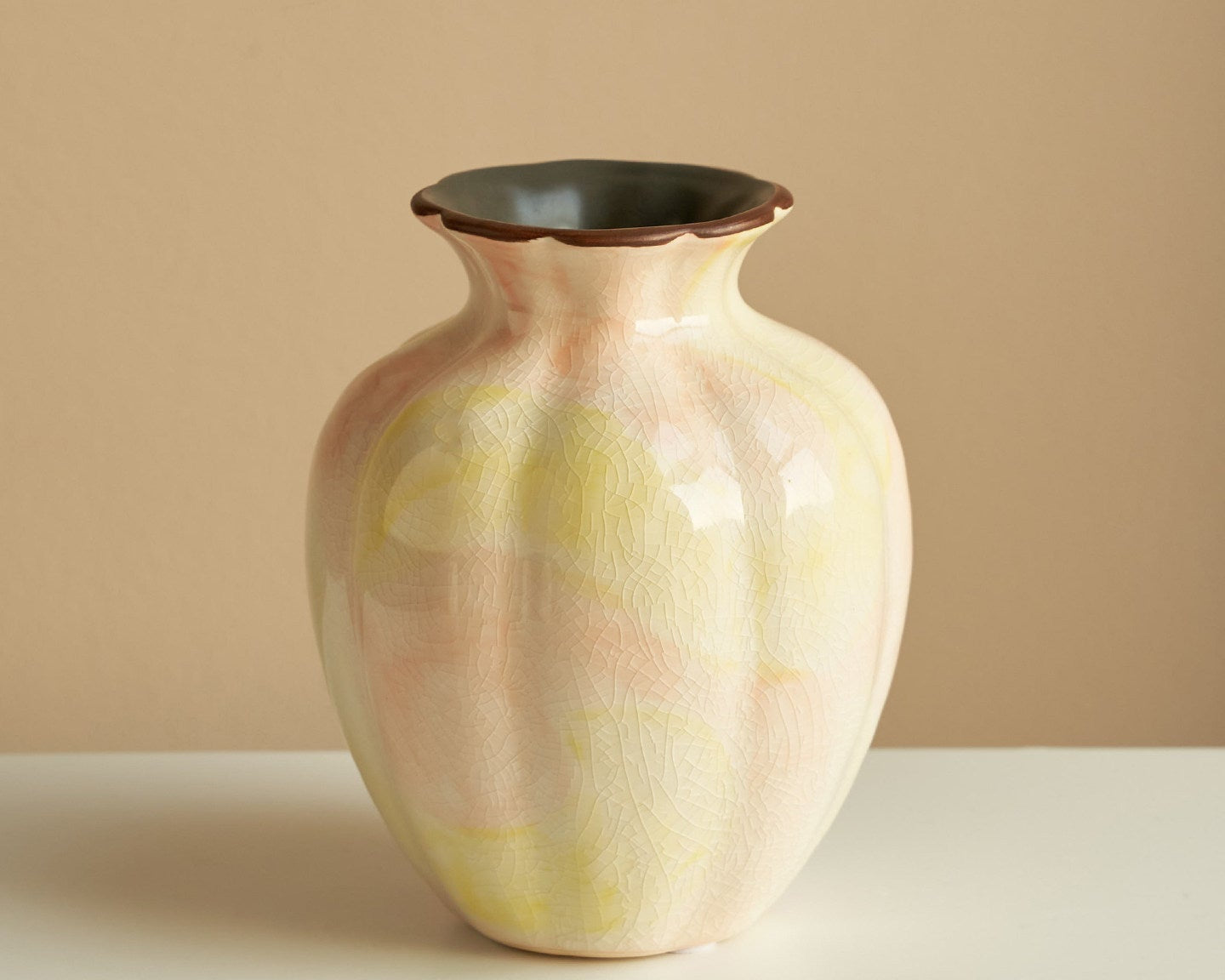 Pink &amp; Green Ceramic Vase – Country Style Floral Decor for Living Room