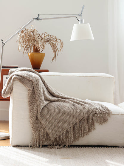 Sky Blue Nordic Knitted Throw Blanket – Long Sofa & Bed Decorative Runner