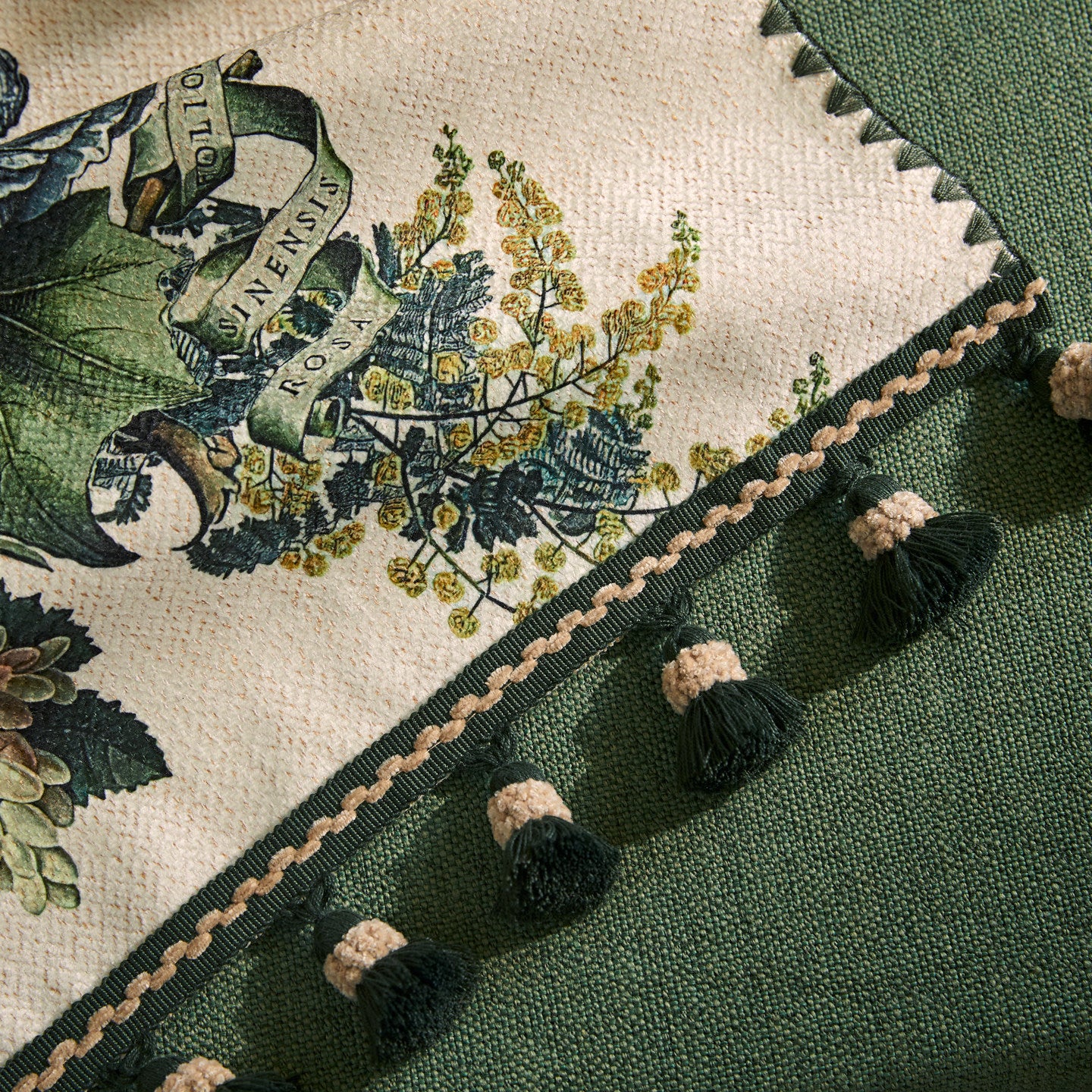 Vintage Green Tassel Table Runner – American & British Dining Decor