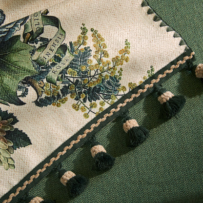 Vintage Green Tassel Table Runner – American & British Dining Decor