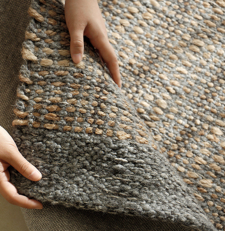 Wool & Jute Handwoven Rug – Wabi-Sabi Living Room & Bedroom Carpet